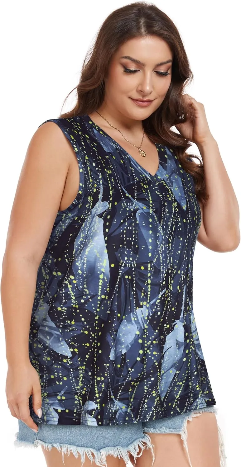 Plus Size Tanks Women Summer Top V Neck Sleeveless Top Loose Fit Tee Workout Shirts