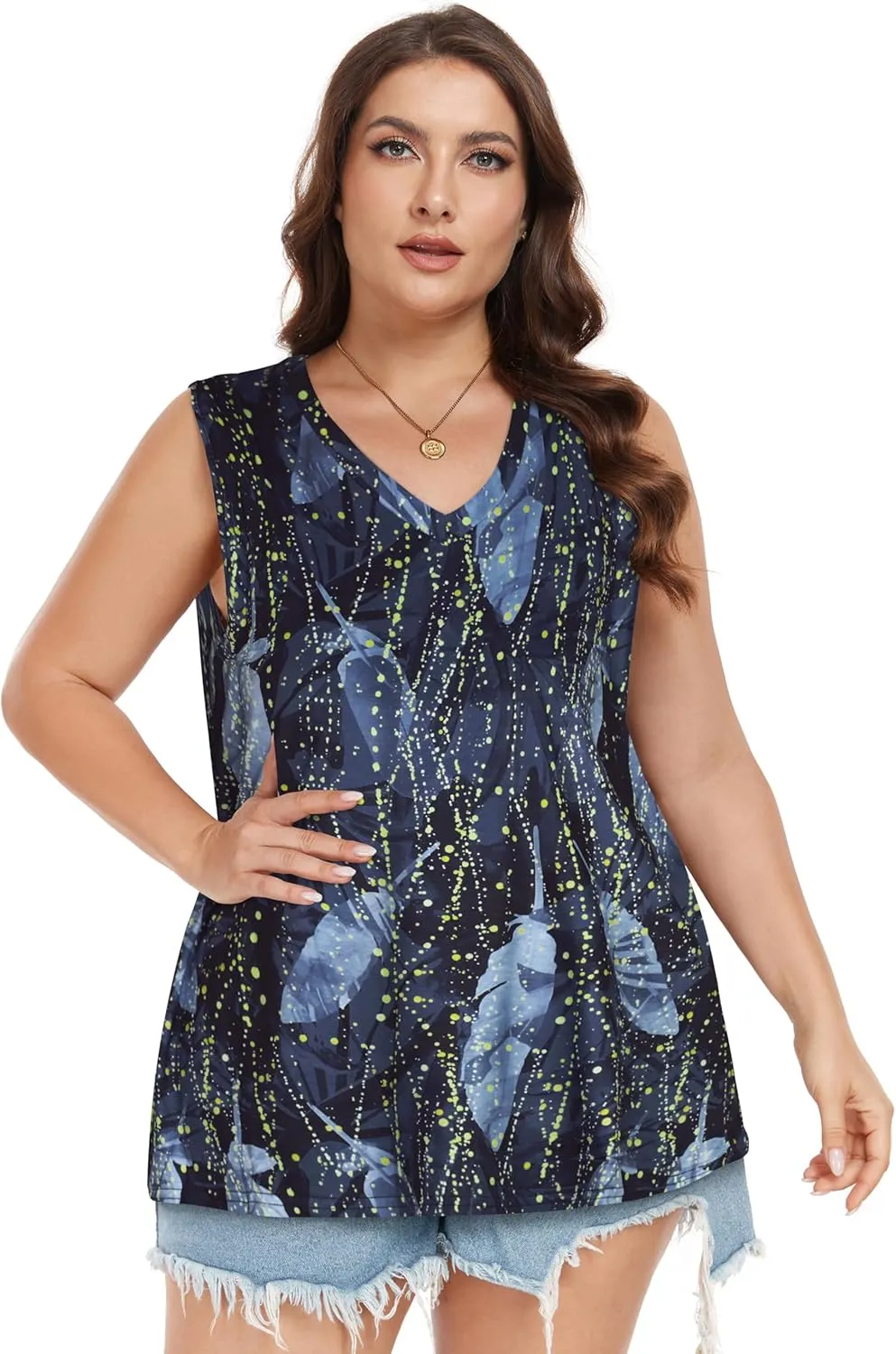 Plus Size Tanks Women Summer Top V Neck Sleeveless Top Loose Fit Tee Workout Shirts