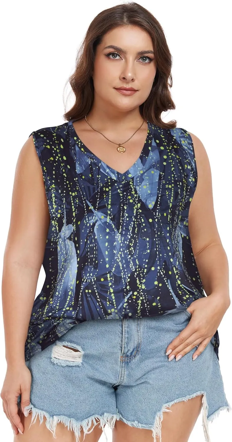 Plus Size Tanks Women Summer Top V Neck Sleeveless Top Loose Fit Tee Workout Shirts