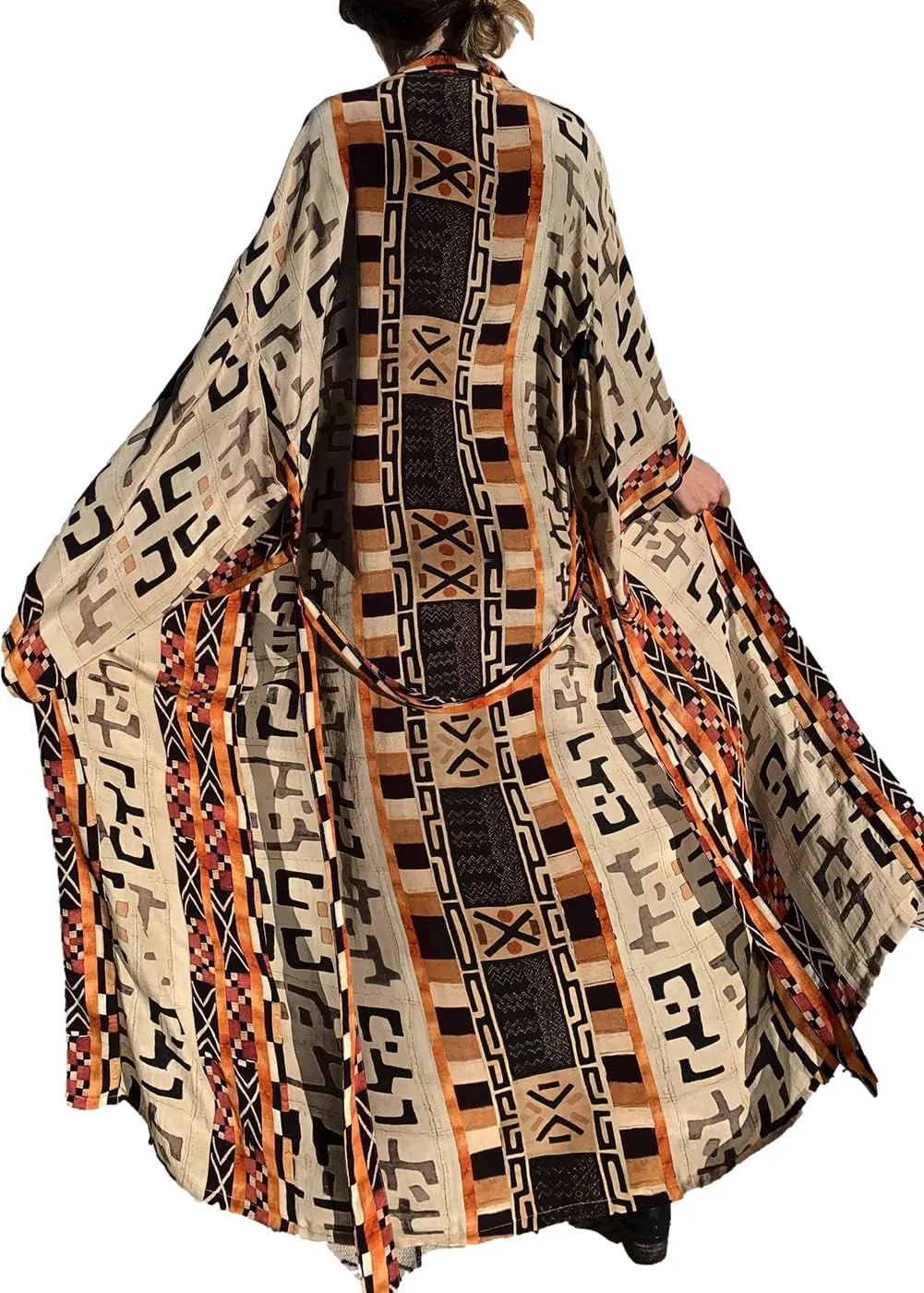RanRui Beach cover up over sized kimonos Women's geometry Print Rayon kimonos with belt for summer