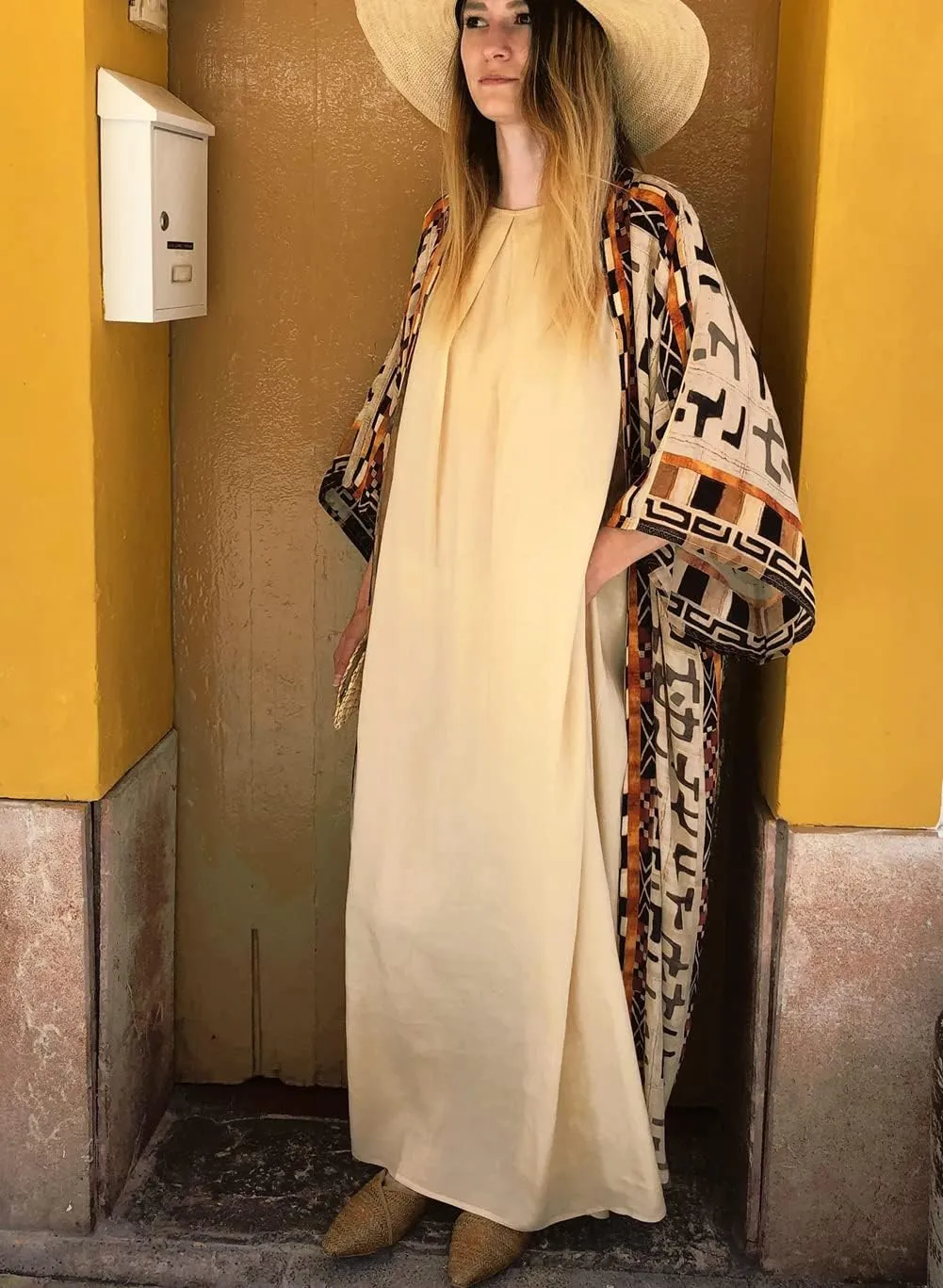 RanRui Beach cover up over sized kimonos Women's geometry Print Rayon kimonos with belt for summer