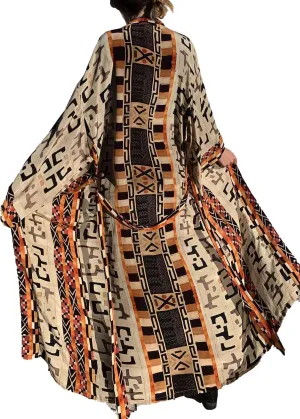 RanRui Beach cover up over sized kimonos Women's geometry Print Rayon kimonos with belt for summer