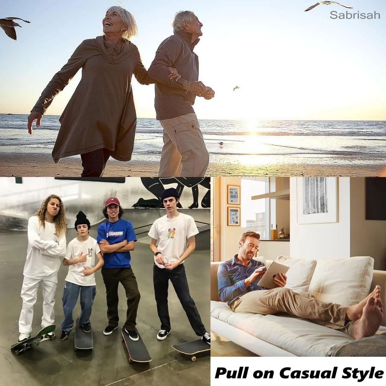 Sobrisah Men's Lightweight Pull on Casual Pants Full Elastic Waist Cargo Work Chef Pants Regular/Loose Fit Style Sweatpants