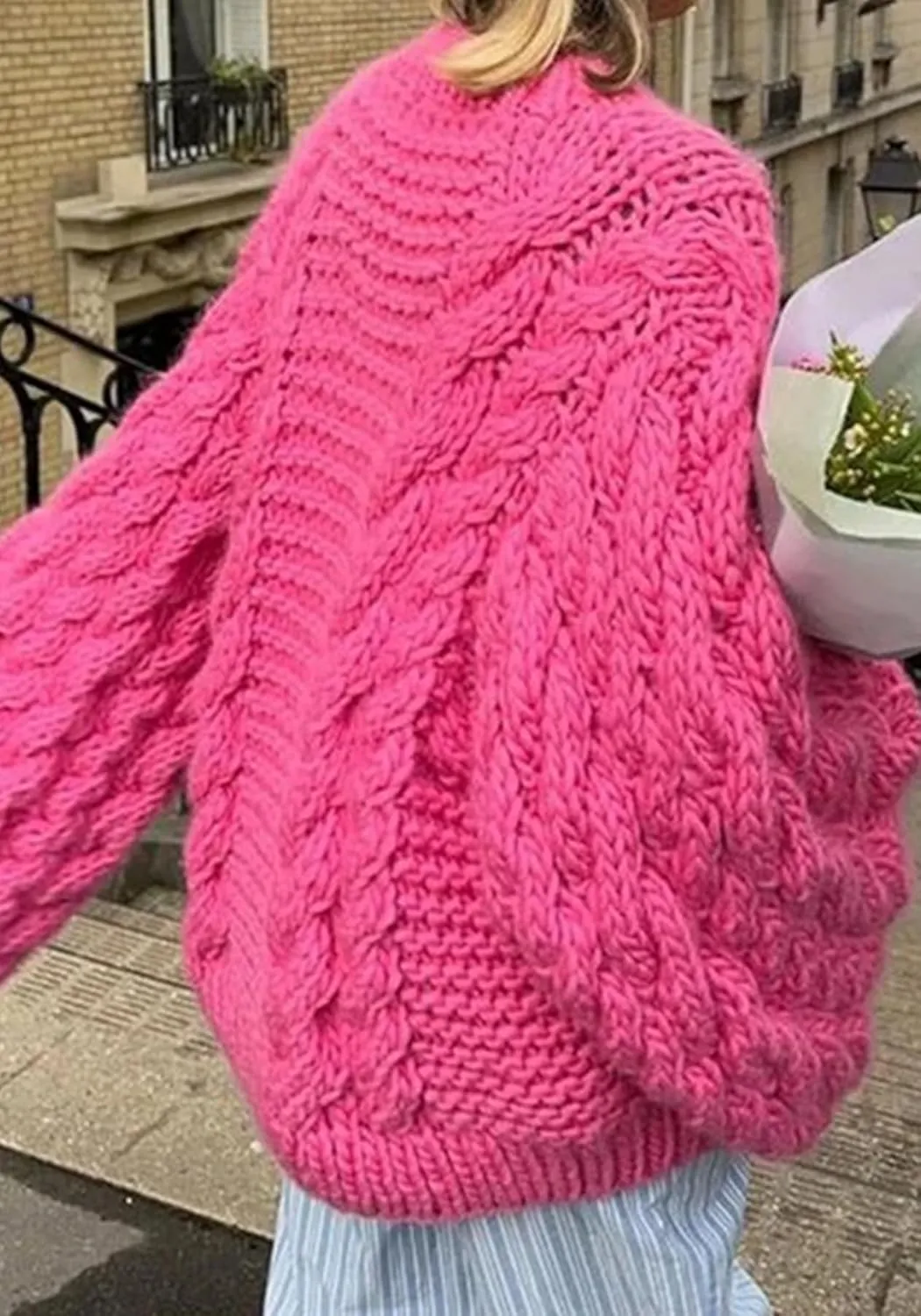 Tbahhir Women's Oversized Cable Knit Sweaters Crewneck Pullover Loose Long Sleeves Ribbed Chunky Slouchy Tunic Tops