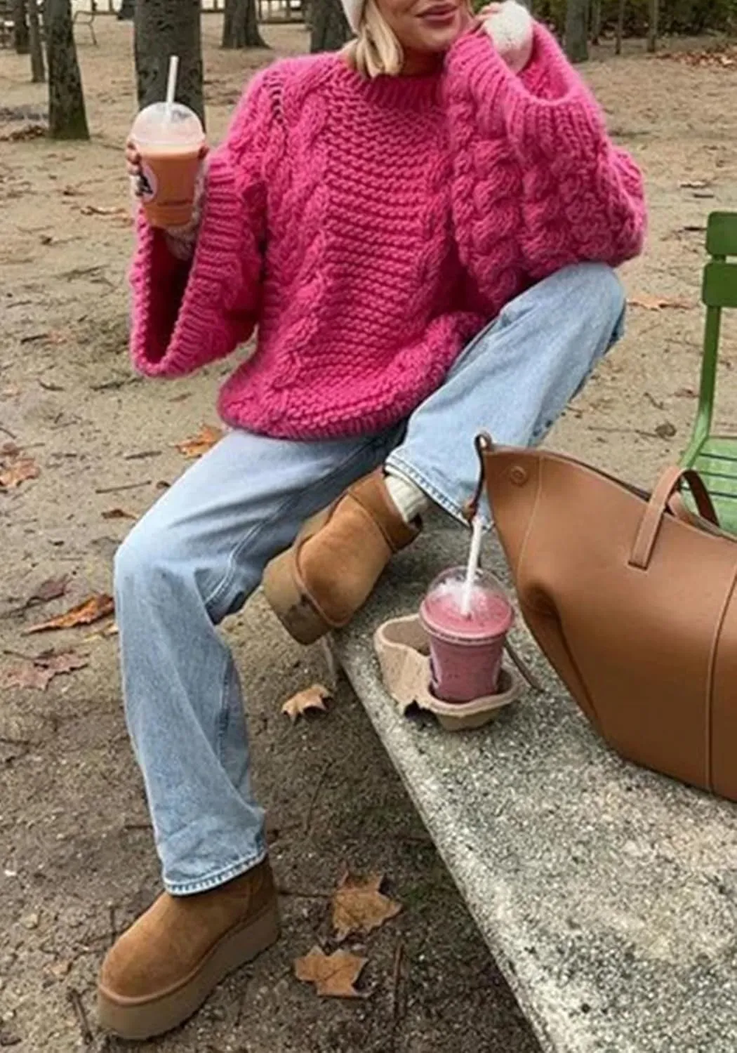 Tbahhir Women's Oversized Cable Knit Sweaters Crewneck Pullover Loose Long Sleeves Ribbed Chunky Slouchy Tunic Tops