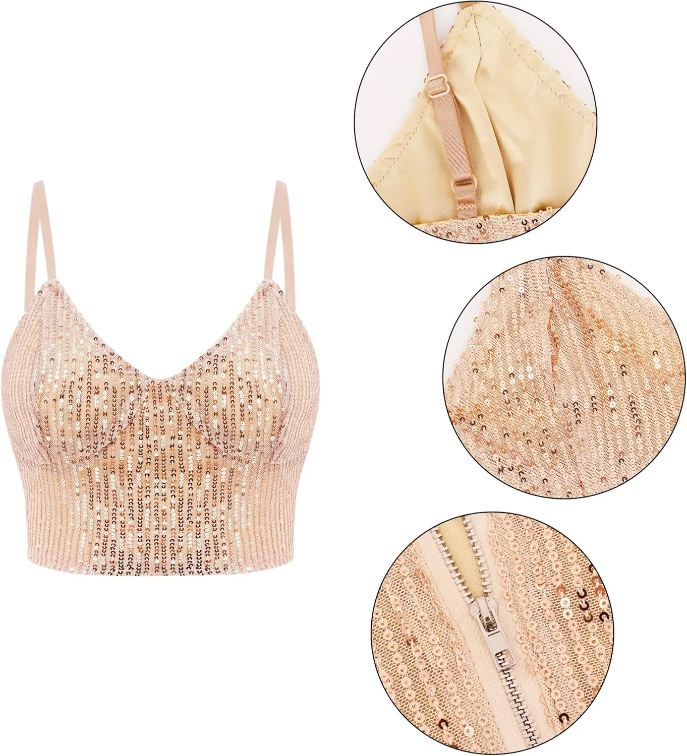 Vimoisa Women Reflective Metallic Tank Top Bustier Spaghetti Strap Crop Top Tight Sleeveless Tube Top Vest Blouse