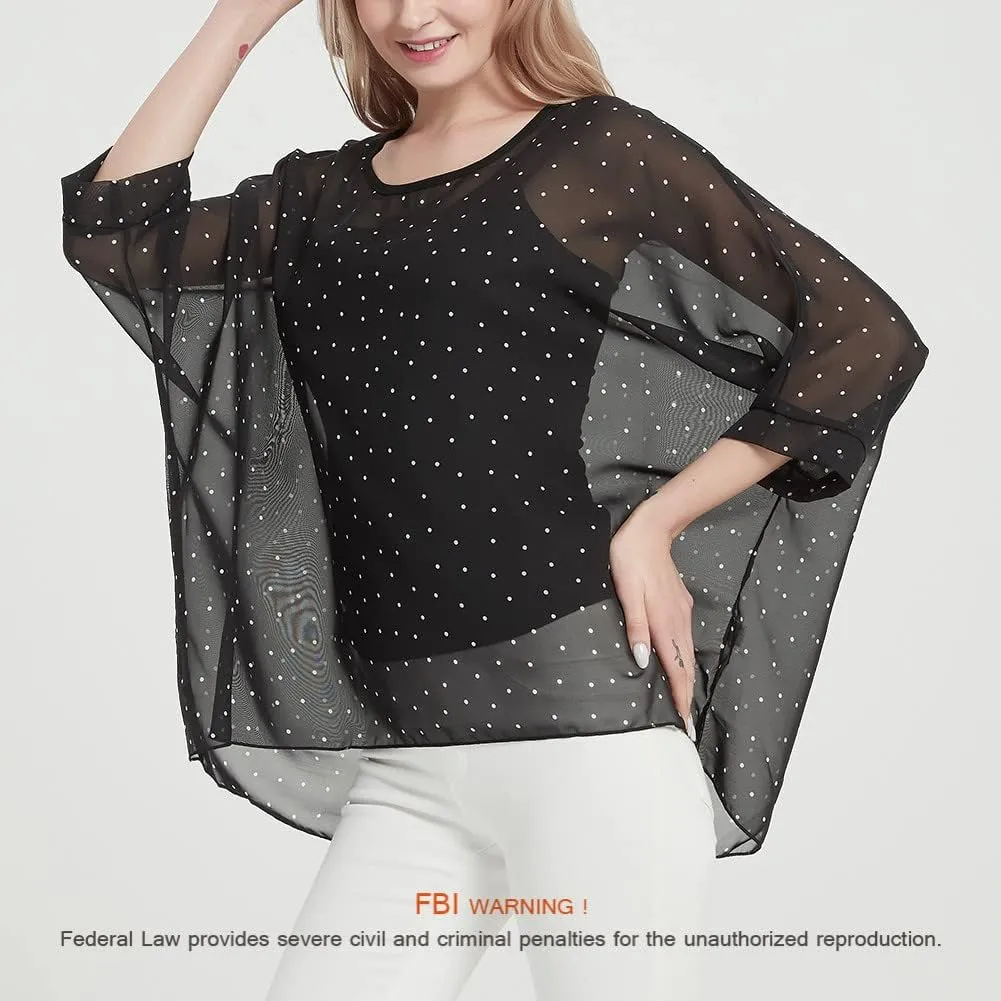 Women's Bohemian Style Summer Beach Lagenlook Top Kimono Loose Waterfall Chiffon Kaftan Poncho Shirt