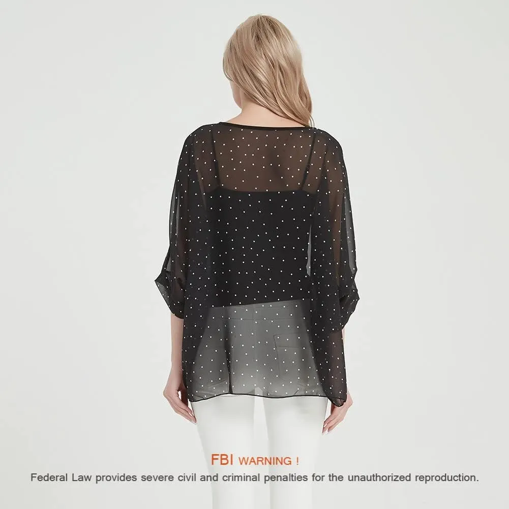 Women's Bohemian Style Summer Beach Lagenlook Top Kimono Loose Waterfall Chiffon Kaftan Poncho Shirt