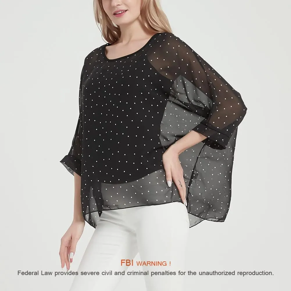 Women's Bohemian Style Summer Beach Lagenlook Top Kimono Loose Waterfall Chiffon Kaftan Poncho Shirt