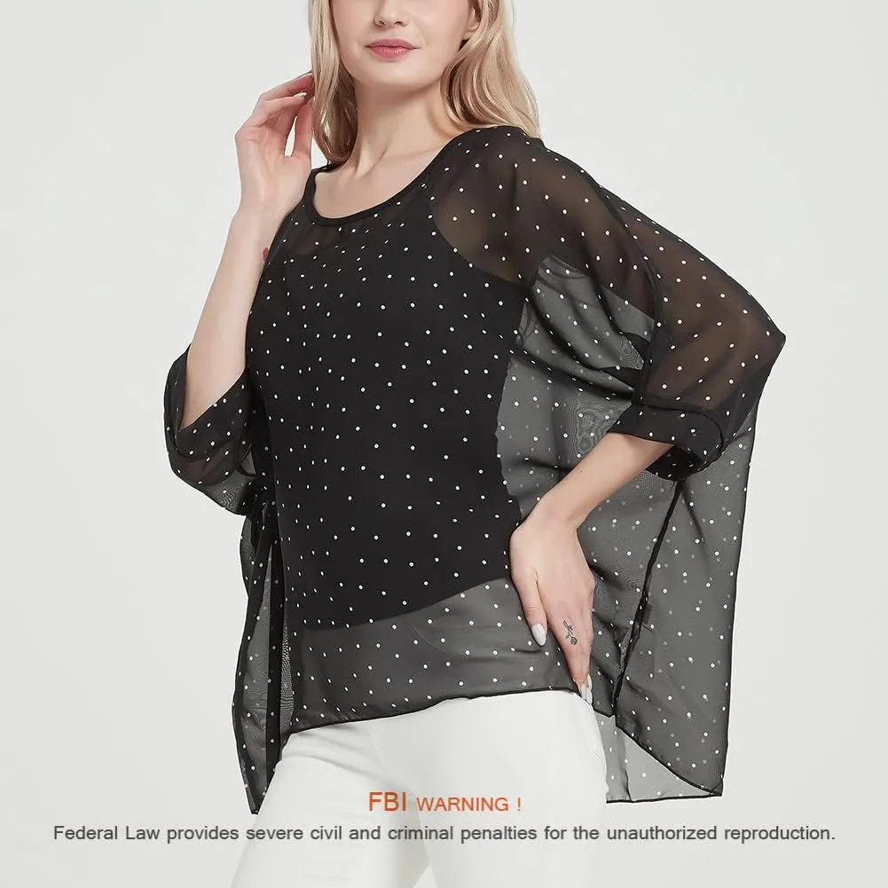 Women's Bohemian Style Summer Beach Lagenlook Top Kimono Loose Waterfall Chiffon Kaftan Poncho Shirt