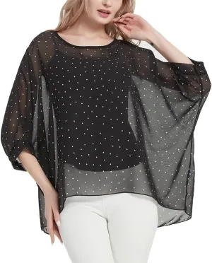 Women's Bohemian Style Summer Beach Lagenlook Top Kimono Loose Waterfall Chiffon Kaftan Poncho Shirt