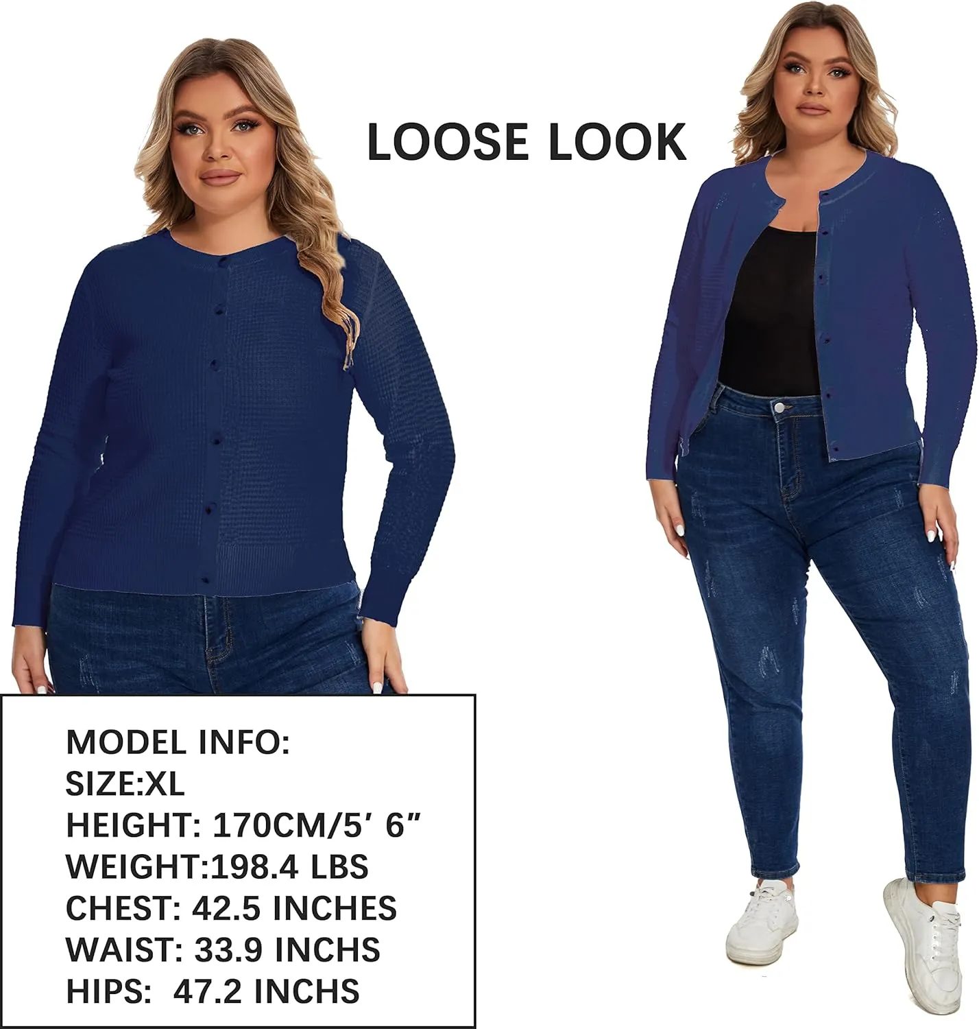 Women's Crew Neck Button Down Long Sleeve Solid Knit Classic Cardigan Sweater