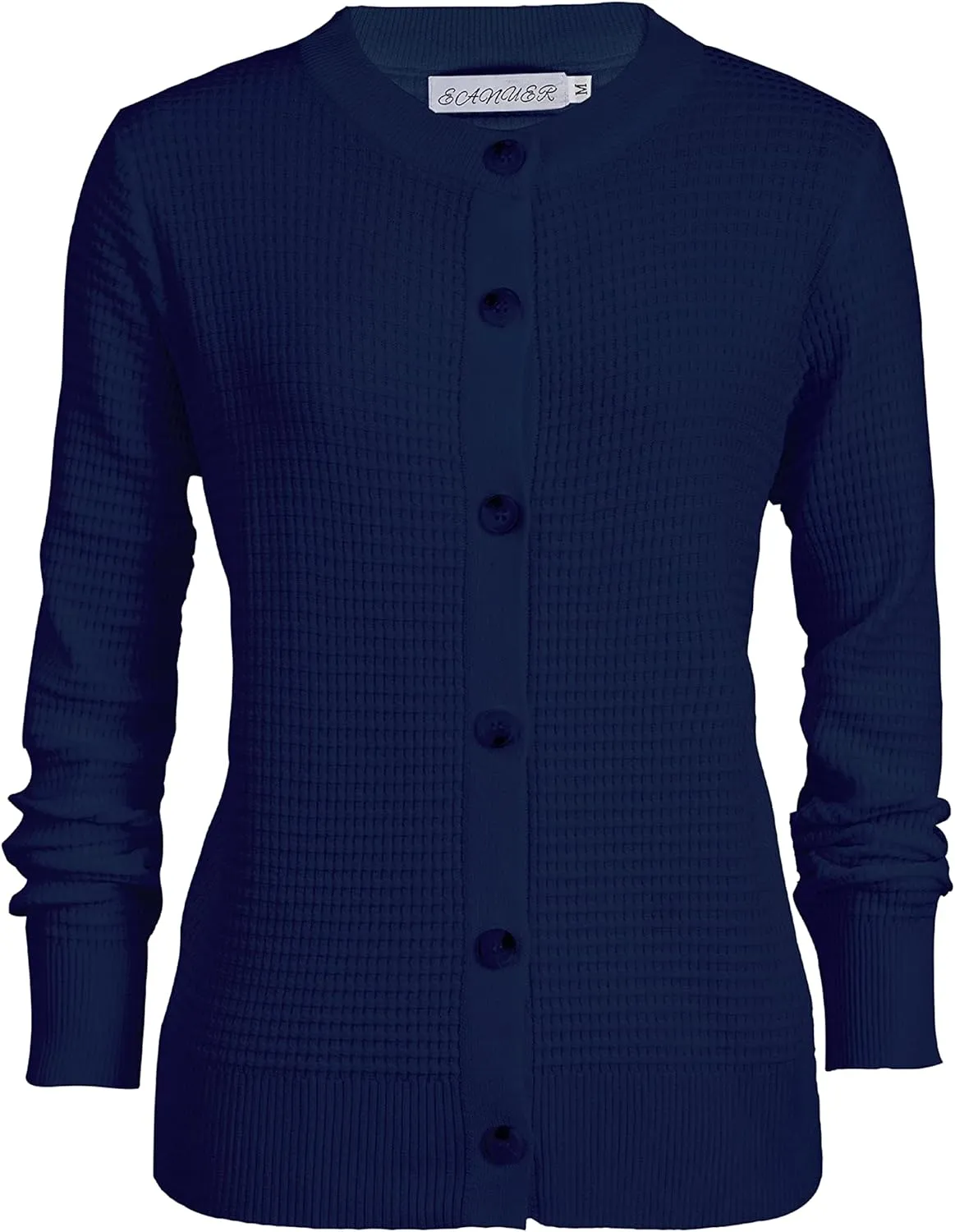 Women's Crew Neck Button Down Long Sleeve Solid Knit Classic Cardigan Sweater