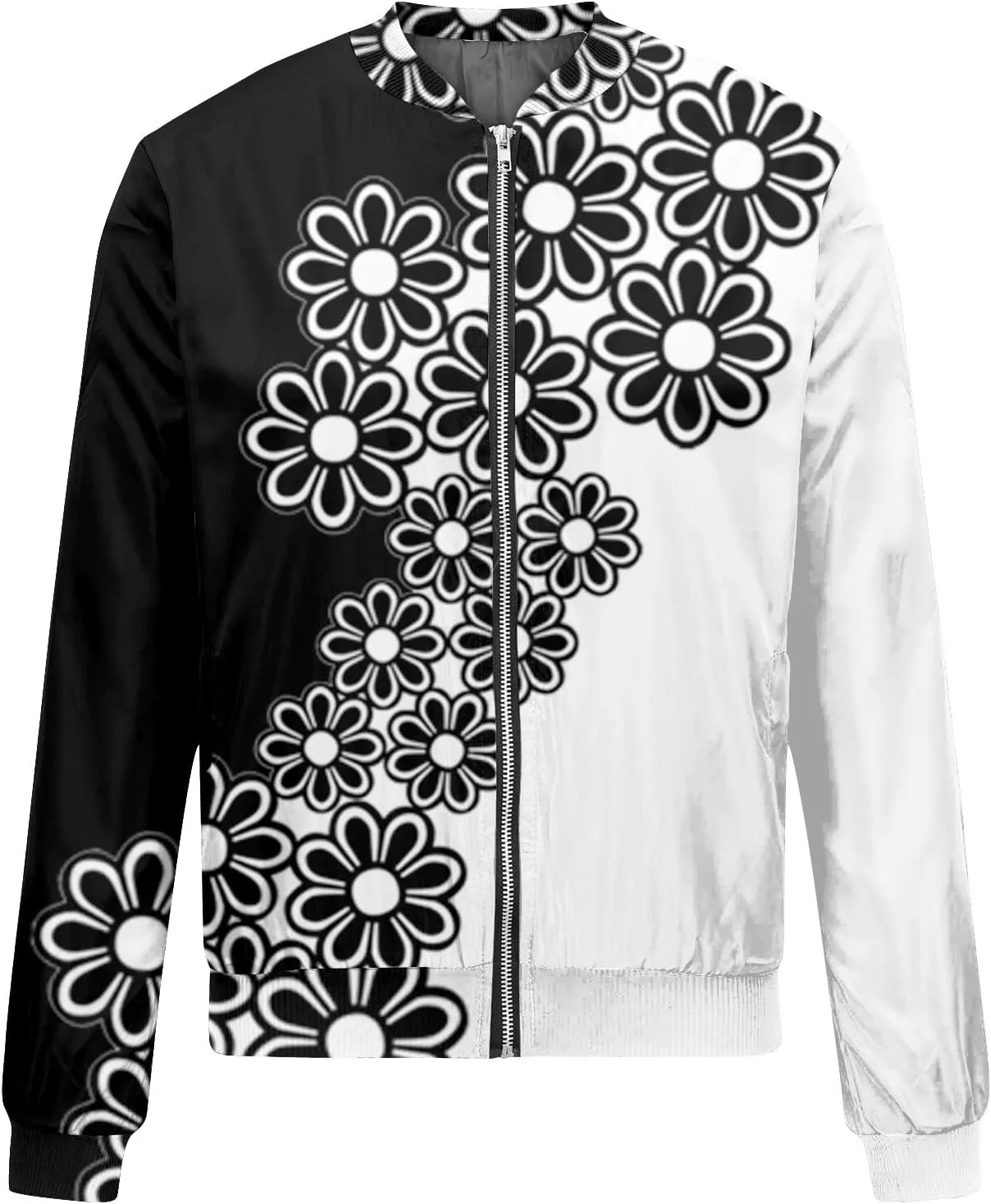Womens Fashion Fall Bomber Jacket Casual Lightweight Coat Dressy Floral Printed Zip Up Outwear Gifts for Women