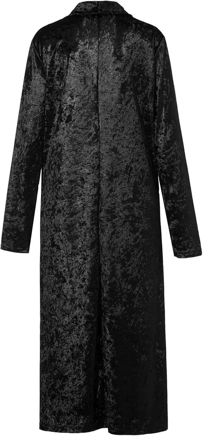 Women's Velvet Lapel Collar Open Front Long Cardigan Trench Coat