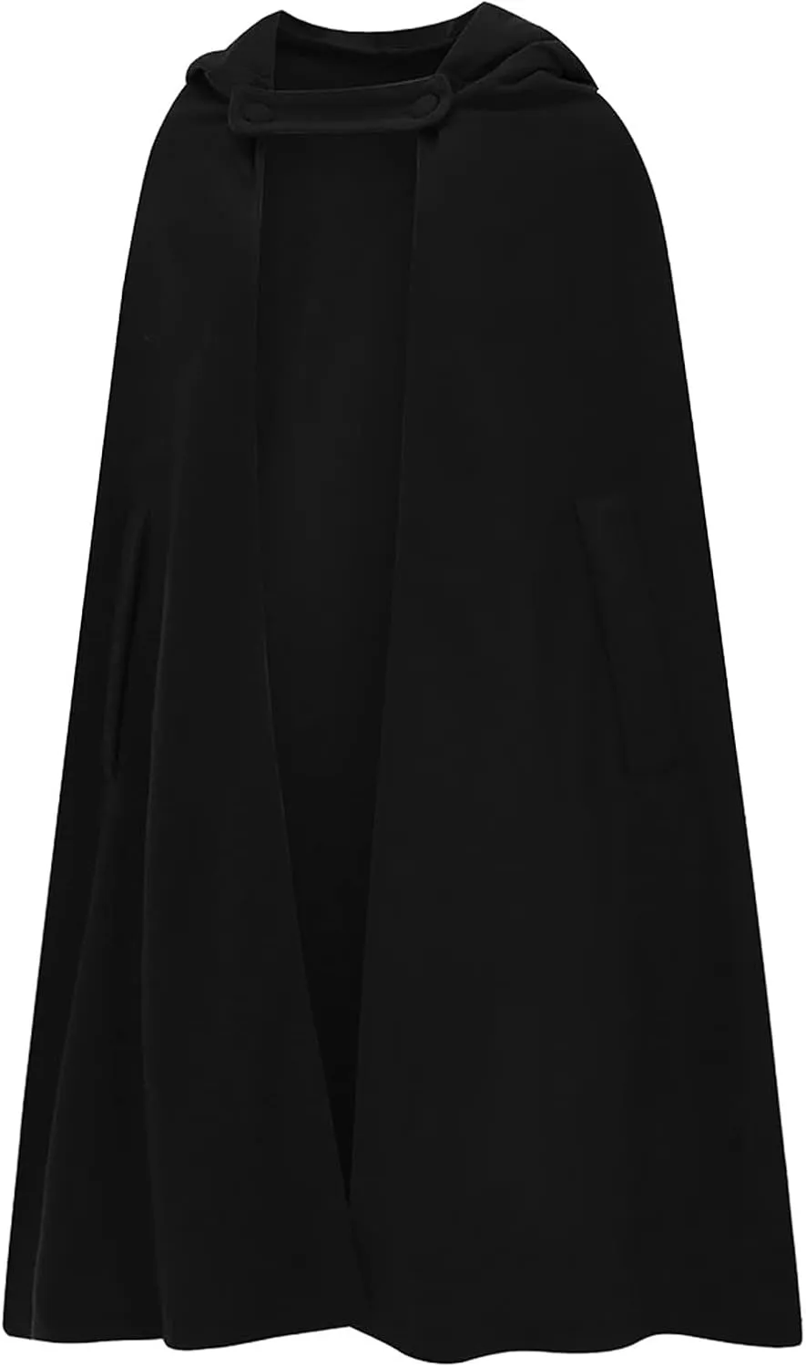 XUNRYAN Womens Renaissance Wool Blend Cloak with Hood Vintage Robes Solid Casual Cropped Cape Coat Cosplay Halloween Costume