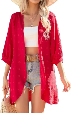 Yekaty Cardigan for Women 3/4 Sleeve Lightweight Summer Kimono Cardigan Loose Beach Cover Up 2025